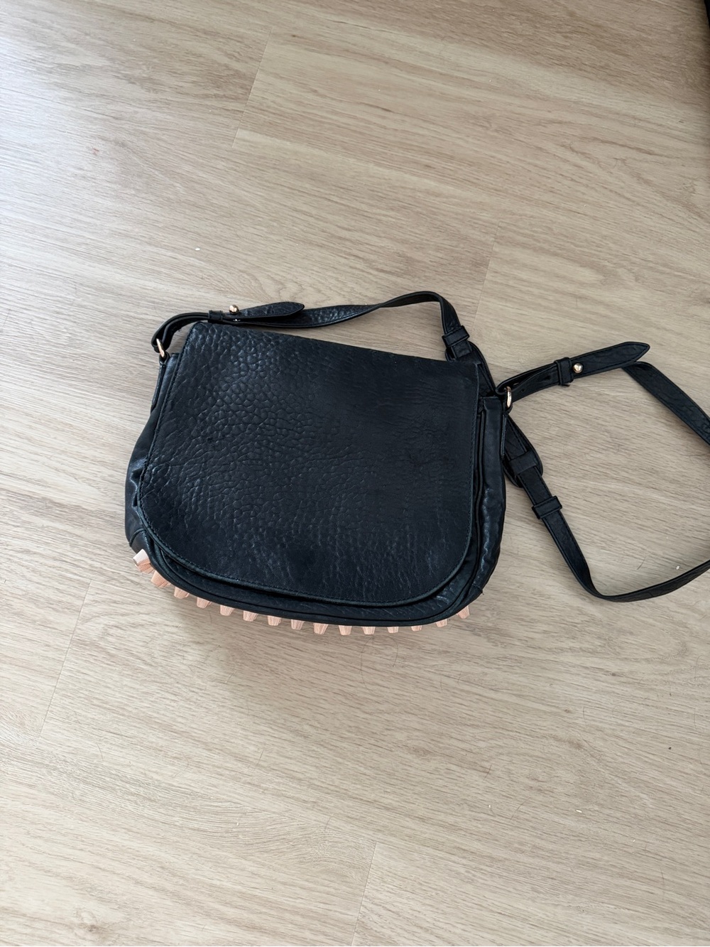 Alexander Wang Lia Black Crossbody Saddle Bag with Studs